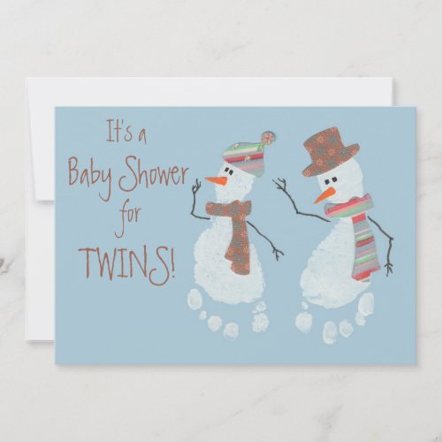 Baby Footprint Snowmen TWINS baby shower Personalized Invite