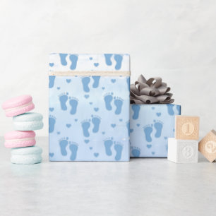 Baby Footprints and Hearts on Watercolor Design Wrapping Paper