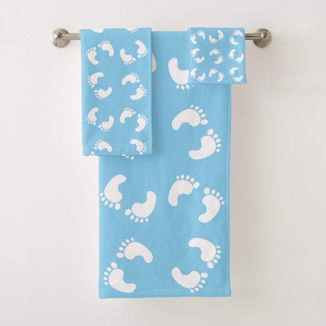 Baby Footprints, Babies Foot, Footsteps, Blue, Boy Bath Towel Set (Insitu)