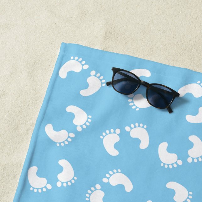 Baby Footprints, Babies Foot, Footsteps, Blue, Boy Beach Towel (In Situ)