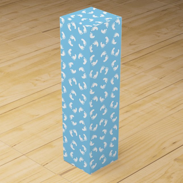 Baby Footprints, Babies Foot, Footsteps, Blue, Boy Wine Box (Front)