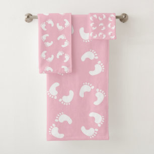 Baby Footprints, Babies Foot, Footsteps, Pink Girl Bath Towel Set