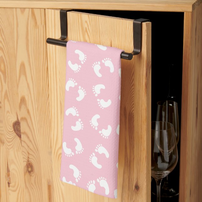 Baby Footprints, Babies Foot, Footsteps, Pink Girl Kitchen Towel (Thirds Fold)