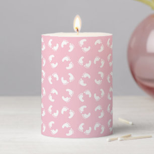 Baby Footprints, Babies Foot, Footsteps, Pink Girl Pillar Candle