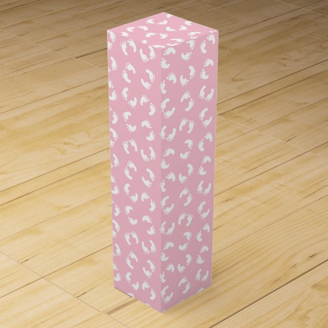 Baby Footprints, Babies Foot, Footsteps, Pink Girl Wine Box (Front)