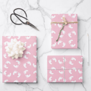 Baby Footprints, Babies Foot, Footsteps, Pink Girl Wrapping Paper Sheets