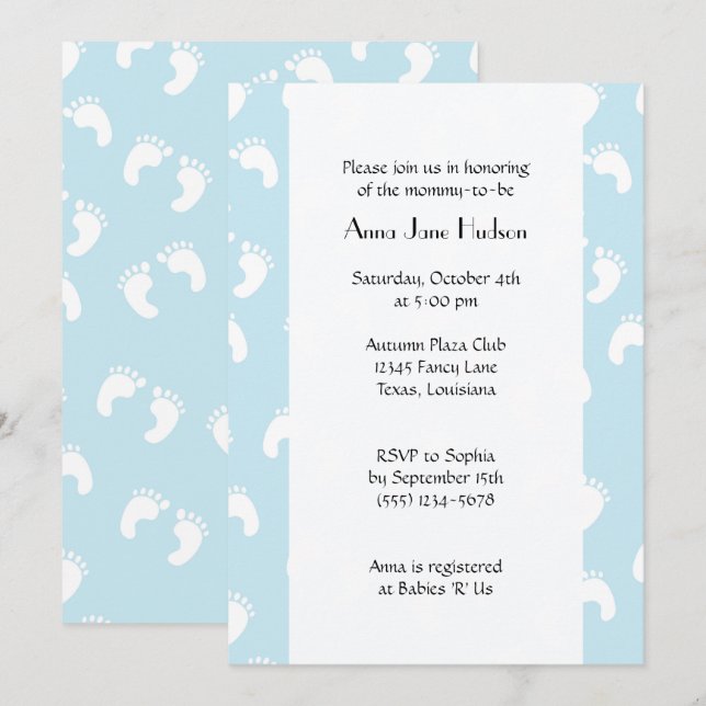 Baby Footprints, Baby Foot, Footsteps, Baby Shower Invitation (Front/Back)