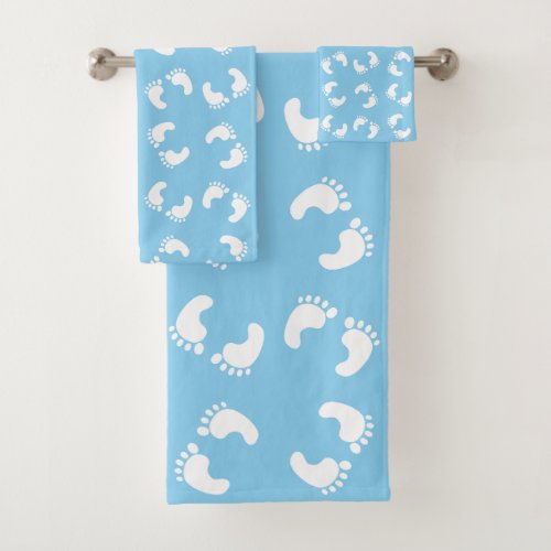 Baby Footprints Baby Foot Footsteps Feet Blue Bath Towel Set