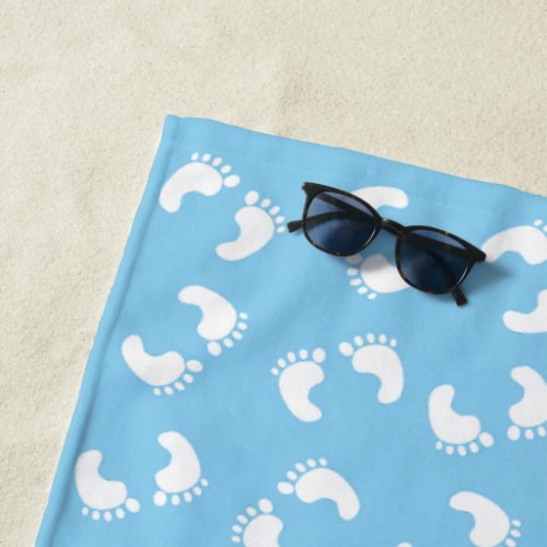 Baby Footprints Baby Foot Footsteps Feet Blue Beach Towel