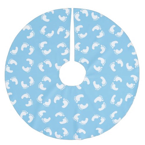 Baby Footprints Baby Foot Footsteps Feet Blue Brushed Polyester Tree Skirt