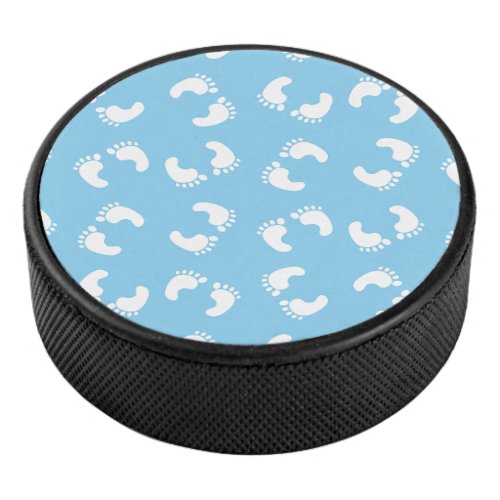 Baby Footprints Baby Foot Footsteps Feet Blue Hockey Puck