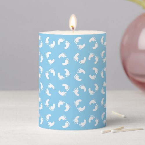 Baby Footprints Baby Foot Footsteps Feet Blue Pillar Candle