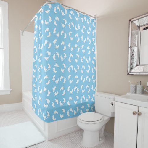 Baby Footprints Baby Foot Footsteps Feet Blue Shower Curtain