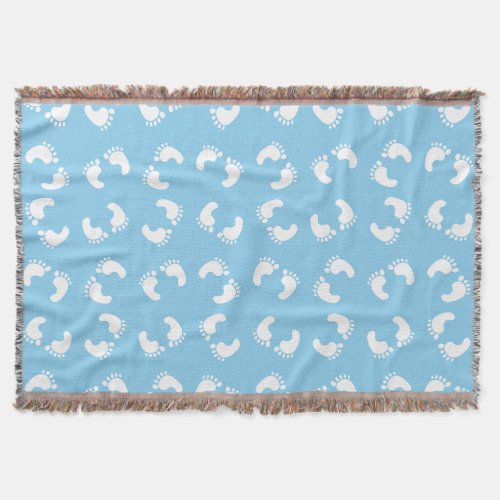 Baby Footprints Baby Foot Footsteps Feet Blue Throw Blanket