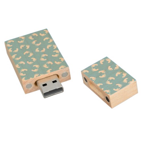 Baby Footprints Baby Foot Footsteps Feet Blue Wood Flash Drive