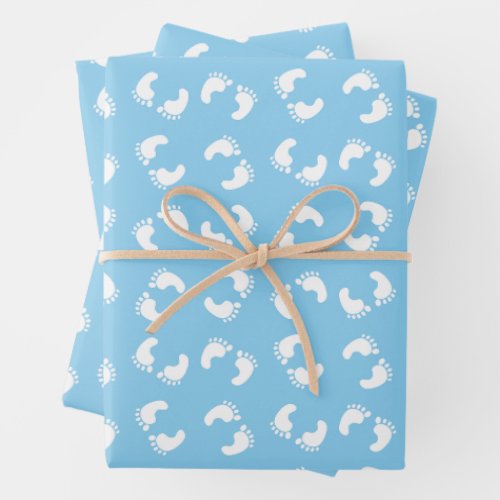 Baby Footprints Baby Foot Footsteps Feet Blue Wrapping Paper Sheets