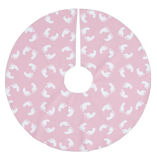 Baby Footprints Baby Foot Footsteps Feet Pink Brushed Polyester Tree Skirt