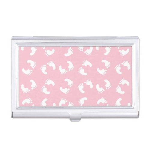 Baby Footprints Baby Foot Footsteps Feet Pink Business Card Case