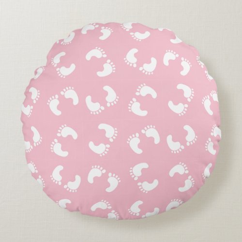 Baby Footprints Baby Foot Footsteps Feet Pink Round Pillow