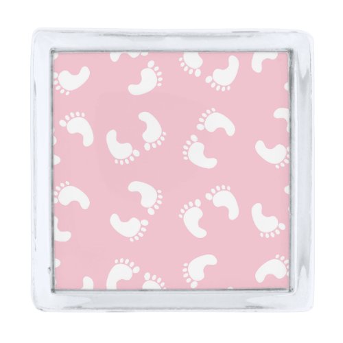 Baby Footprints Baby Foot Footsteps Feet Pink Silver Finish Lapel Pin