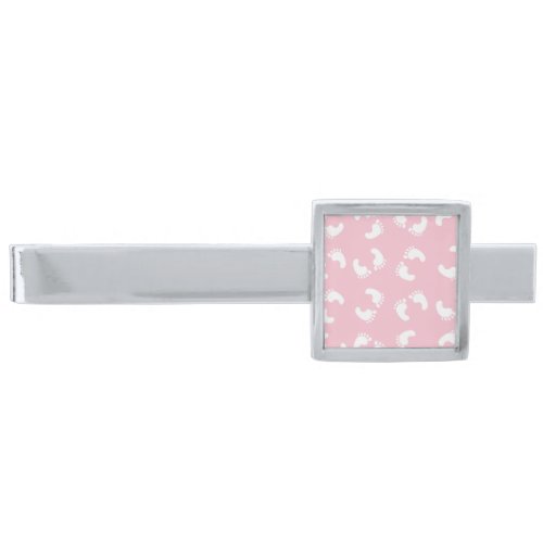 Baby Footprints Baby Foot Footsteps Feet Pink Silver Finish Tie Bar