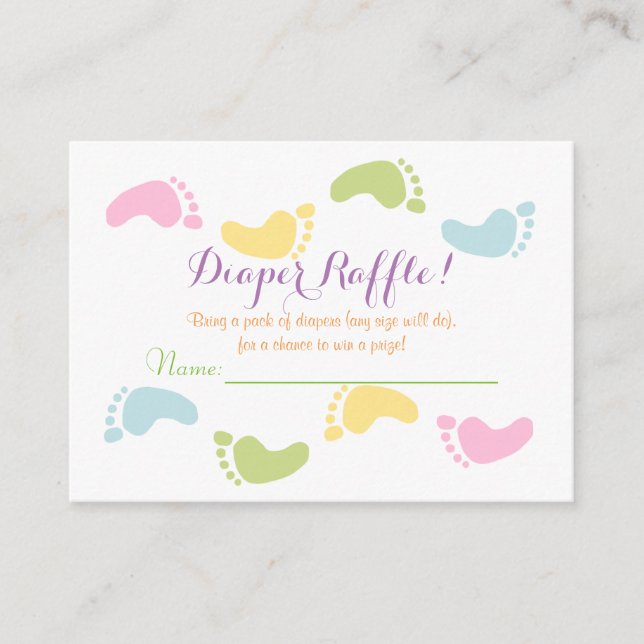 Baby Footprints Baby Shower Diaper Raffle Tickets Enclosure Card (Front)