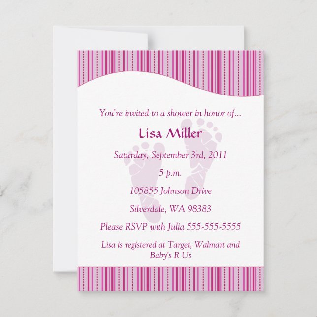 Baby Footprints Baby Shower - Pink Invitation (Front)