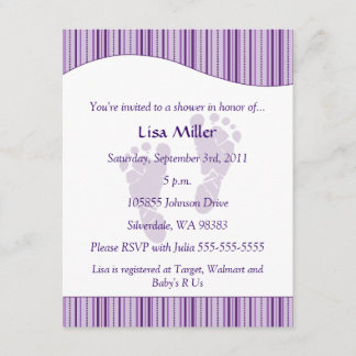 Baby Footprints Baby Shower - Purple Invitation