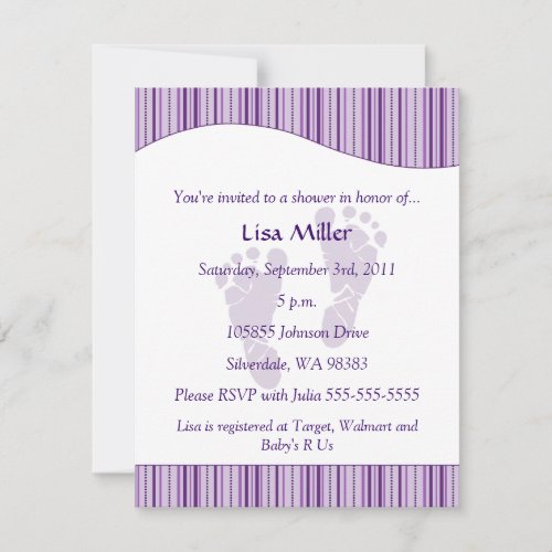 Baby Footprints Baby Shower - Purple Personalized Announcement