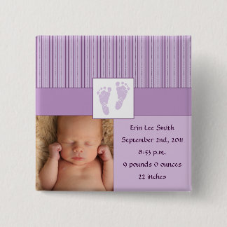 Baby Footprints Birth - Purple Pinback Button
