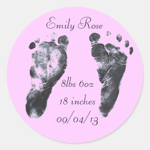 Baby Footprints Birth Stats Classic Round Sticker