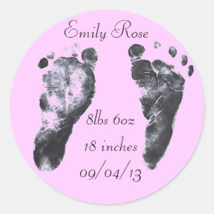 Baby Footprints Birth Stats Classic Round Sticker