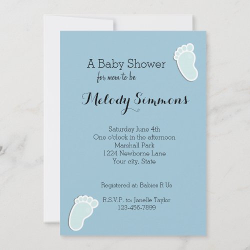 Baby Footprints Blue Baby Shower Invitation