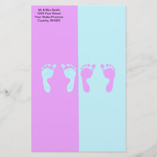 Baby Footprints (Boy/Girl Twins) Stationery
