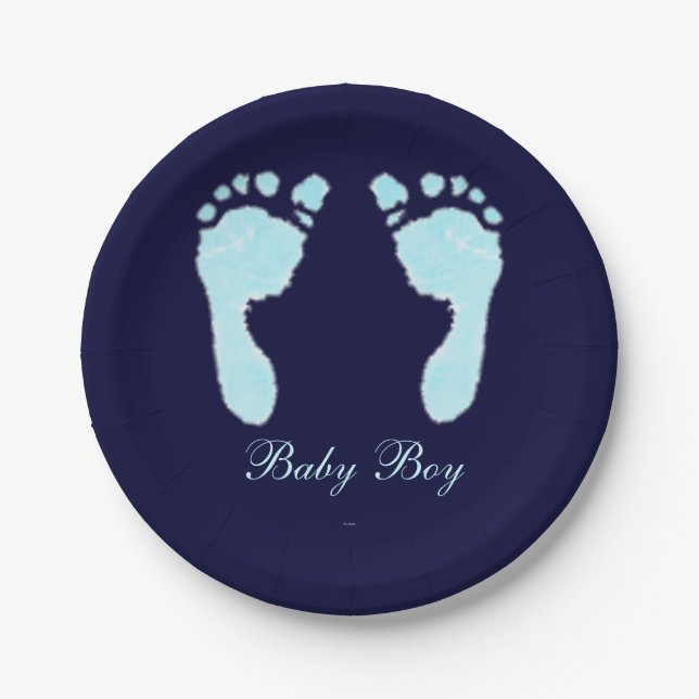 Baby Footprints (Boy) Paper Plates (Front)