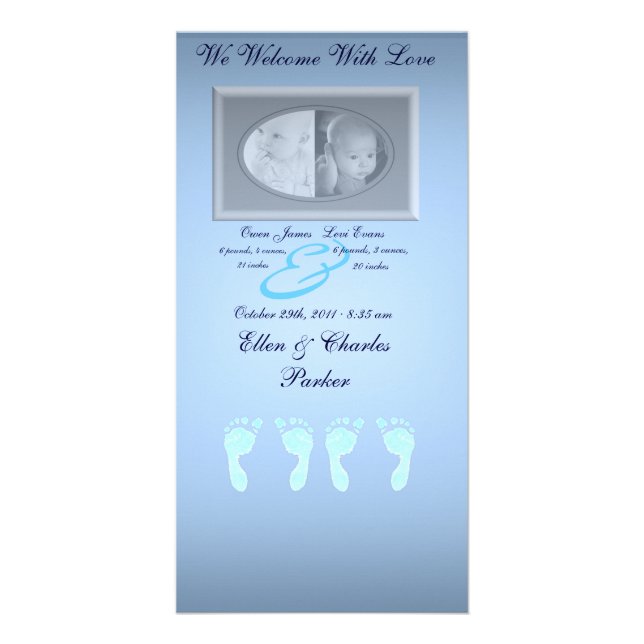 Baby Footprints (Boy Twins) Card (Front)