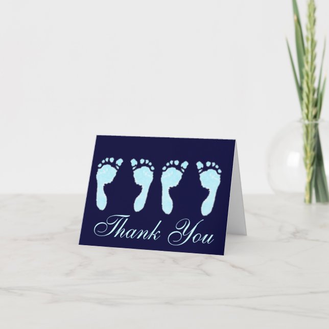 Baby Footprints (Boy Twins) Thank You Card (Front)