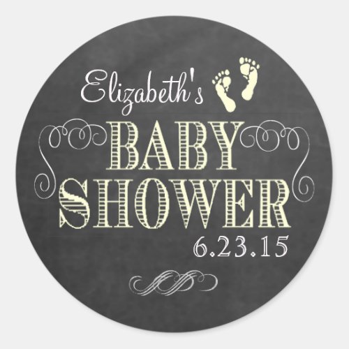 Baby Footprints Chalkboard Look Baby Shower Favor Classic Round Sticker