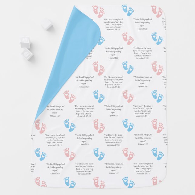BABY FOOTPRINTS Christian Bible BOY BLUE Nursery Baby Blanket (In Situ)