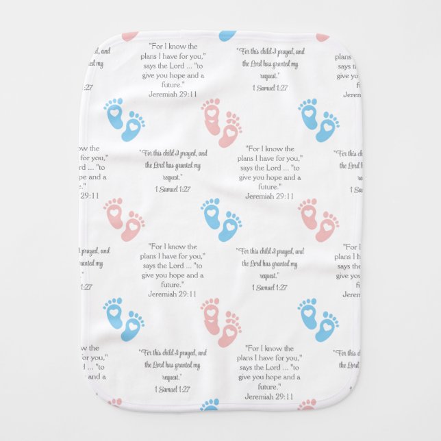BABY FOOTPRINTS Christian Bible GIRL PINK Nursery Baby Burp Cloth (Front)