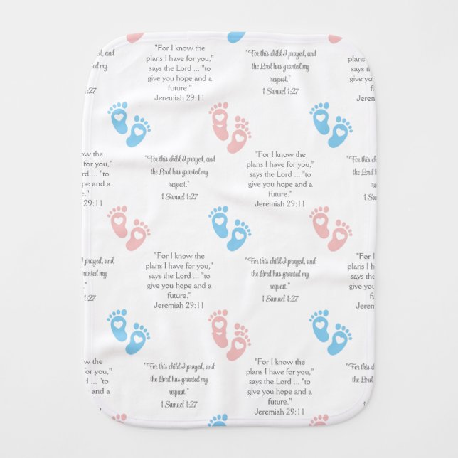 BABY FOOTPRINTS Christian Bible GIRL PINK Nursery Burp Cloth (Front)