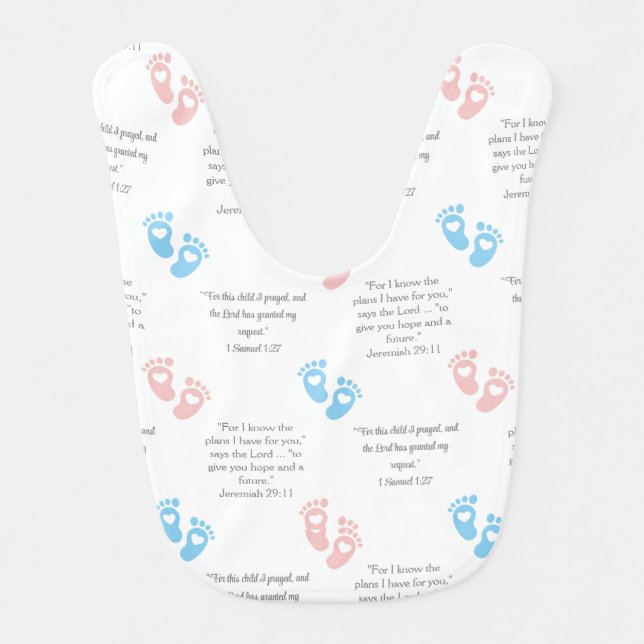 BABY FOOTPRINTS Editable Christian Bible Verses Baby Bib (Front)