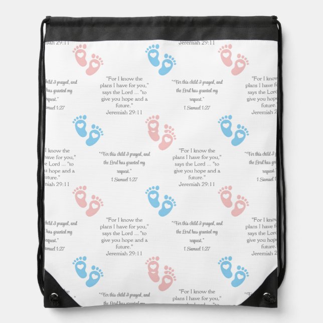 BABY FOOTPRINTS Editable Christian Bible Verses Drawstring Bag (Front)
