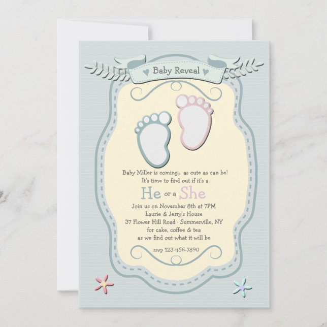 Baby Footprints Gender Reveal Party Invitation (Front)