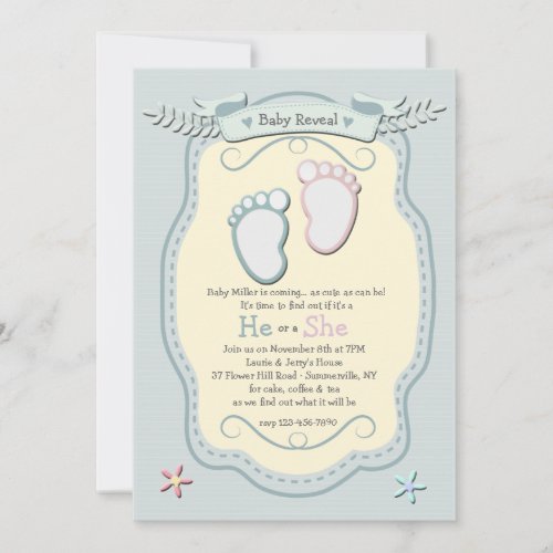 Baby Footprints Gender Reveal Party Invitation