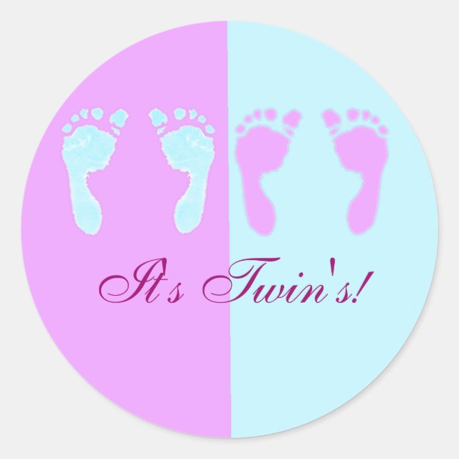 Baby Footprints (Girl/Boy Twins) Classic Round Sticker (Front)