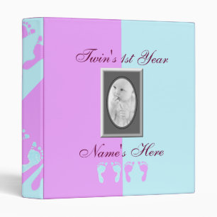 Baby Footprints (Girl/Boy Twins) (Photo) 3 Ring Binder