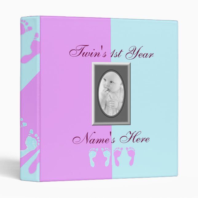 Baby Footprints (Girl/Boy Twins) (Photo) 3 Ring Binder (Front/Spine)