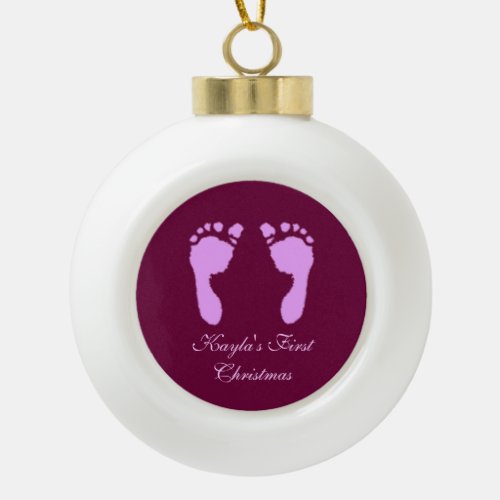 Baby Footprints Girl Ceramic Ball Christmas Ornament