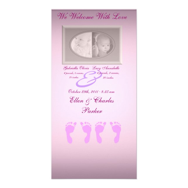 Baby Footprints (Girl Twins) Card (Front)